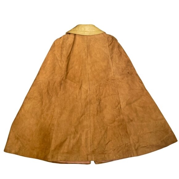 Vintage 70s Suede & Leather Tan Cape Coat Sz Small Retro Boho Mod w/FLAWS - Picture 2 of 16